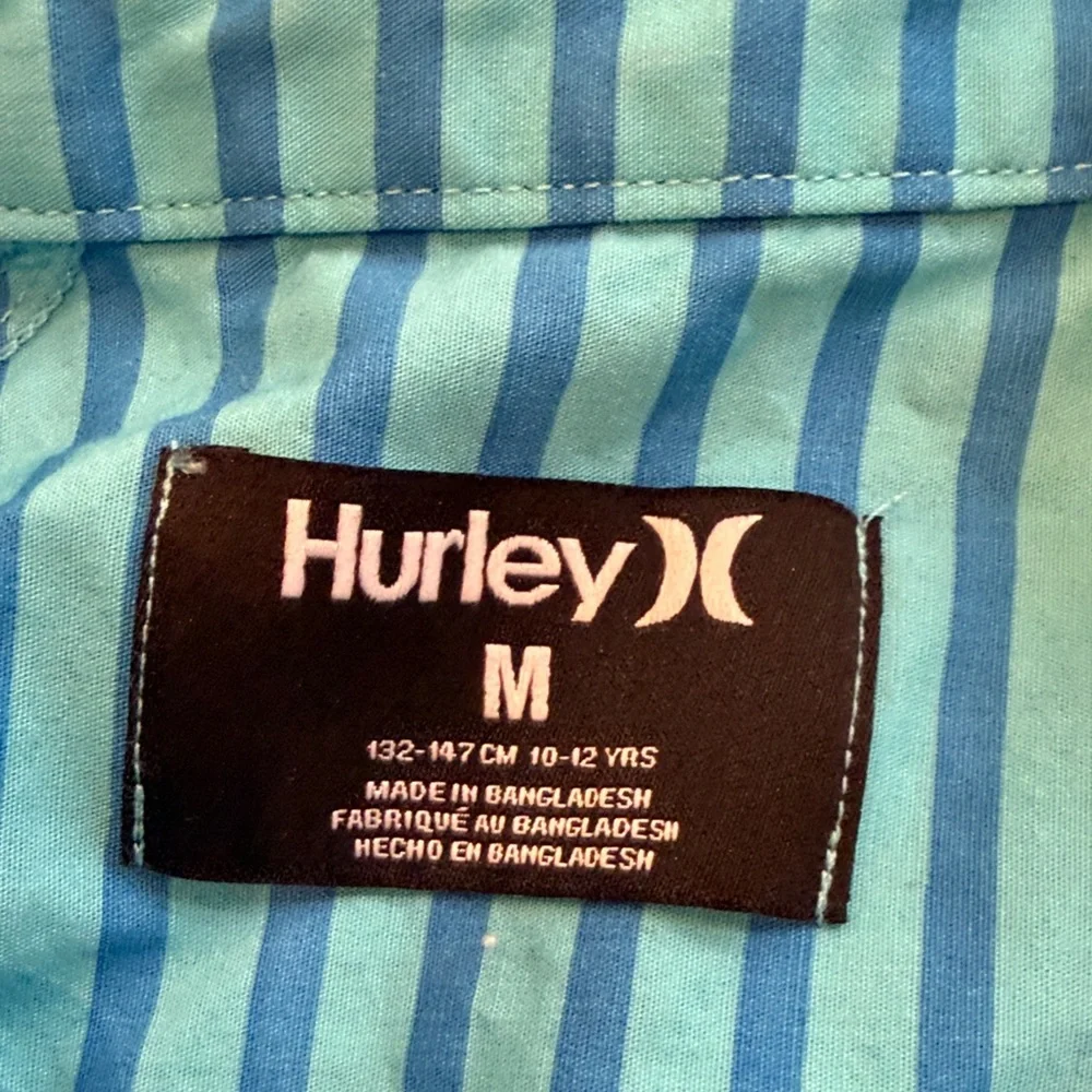 Hurley Kids Aqua Striped Button Down Shirt Medium C3-084